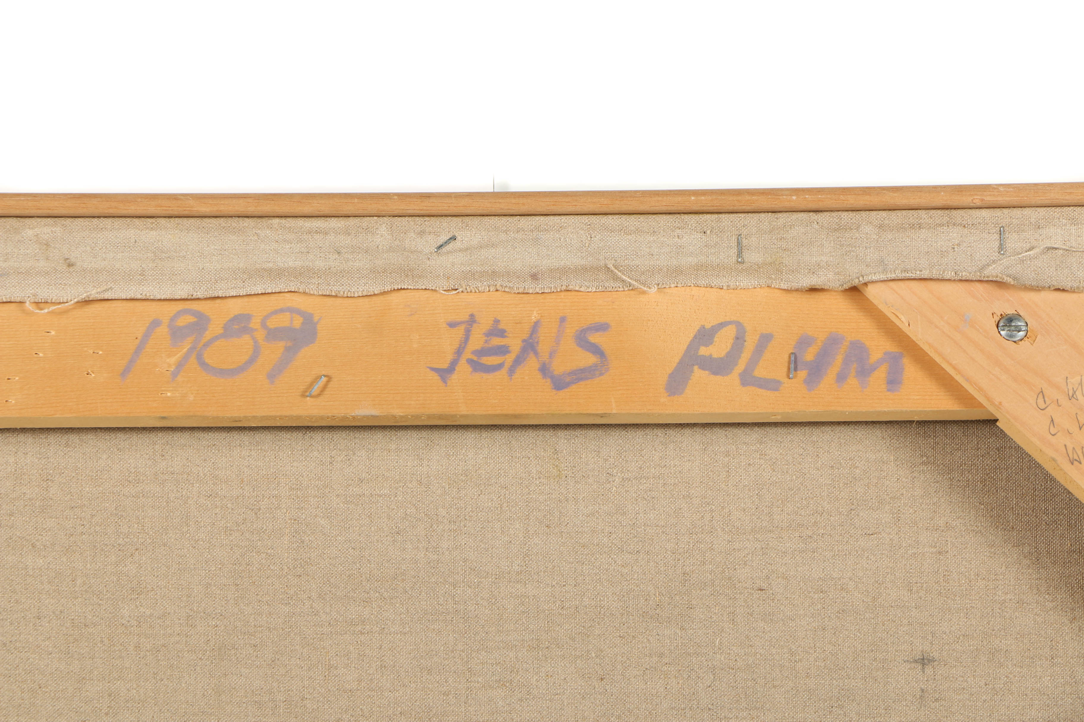 Jens Plum 1989 Oil Painting on Canvas of Interior with Still Life