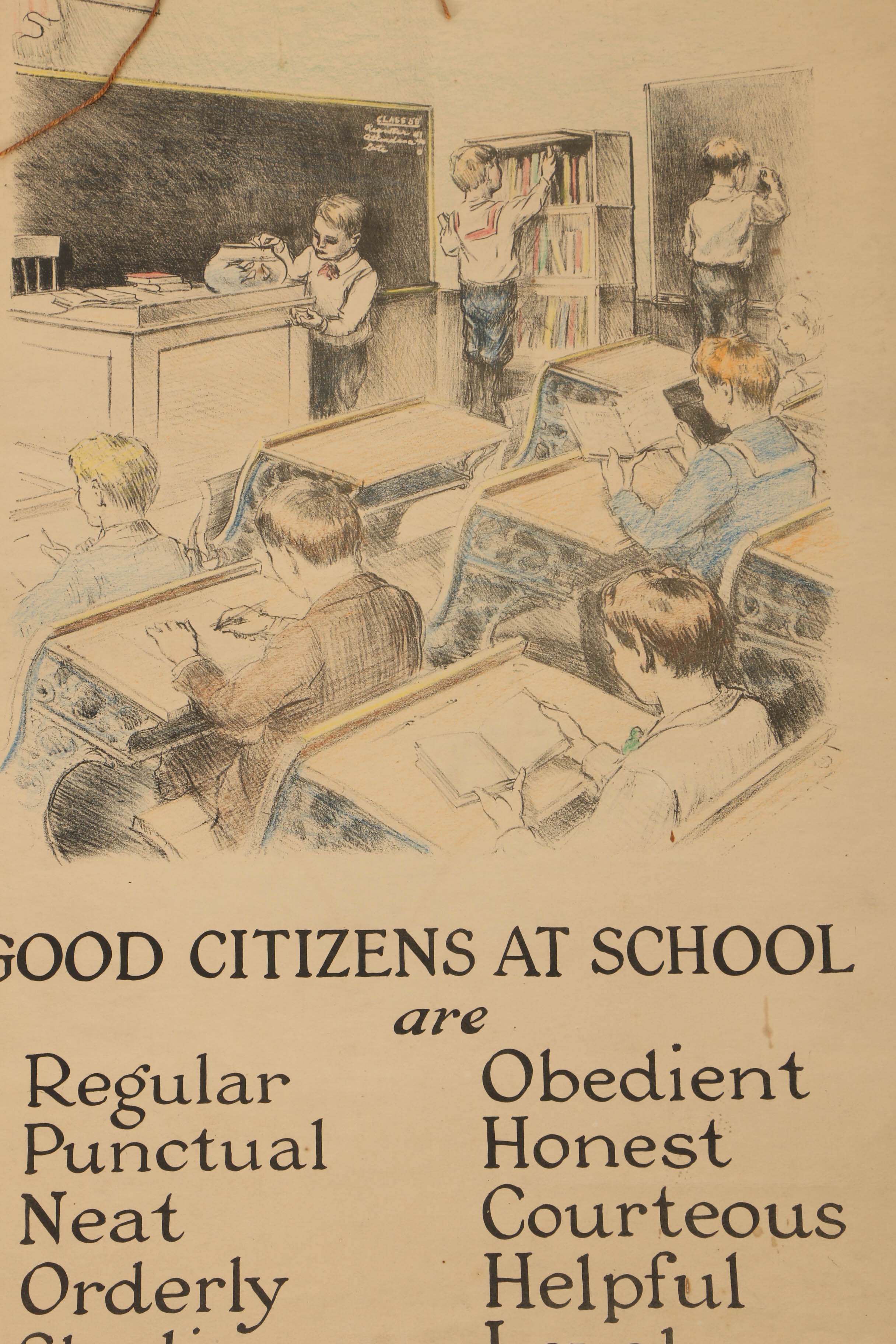 Vintage Hand-Colored Lithographs Featuring School Posters