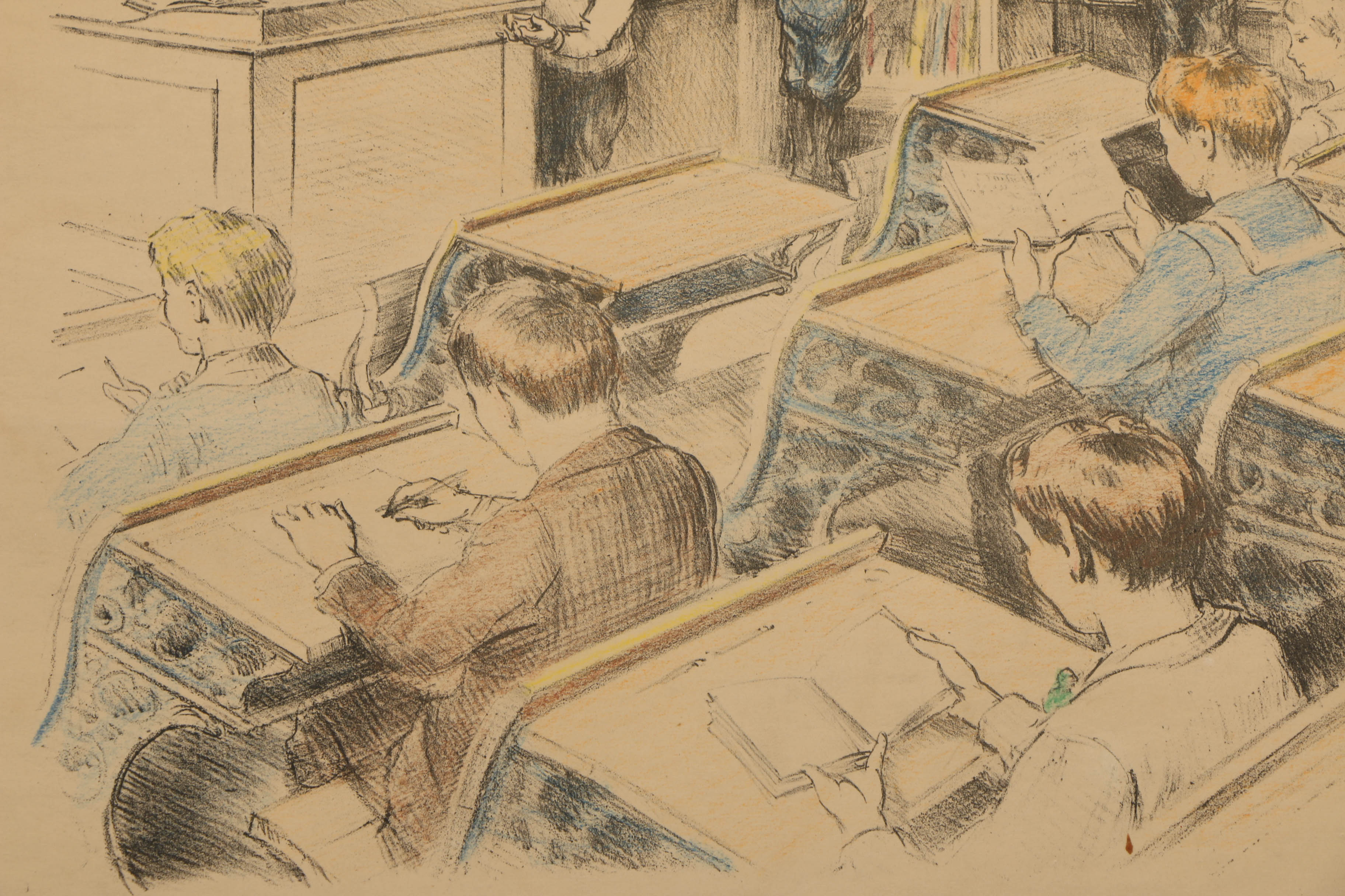 Vintage Hand-Colored Lithographs Featuring School Posters