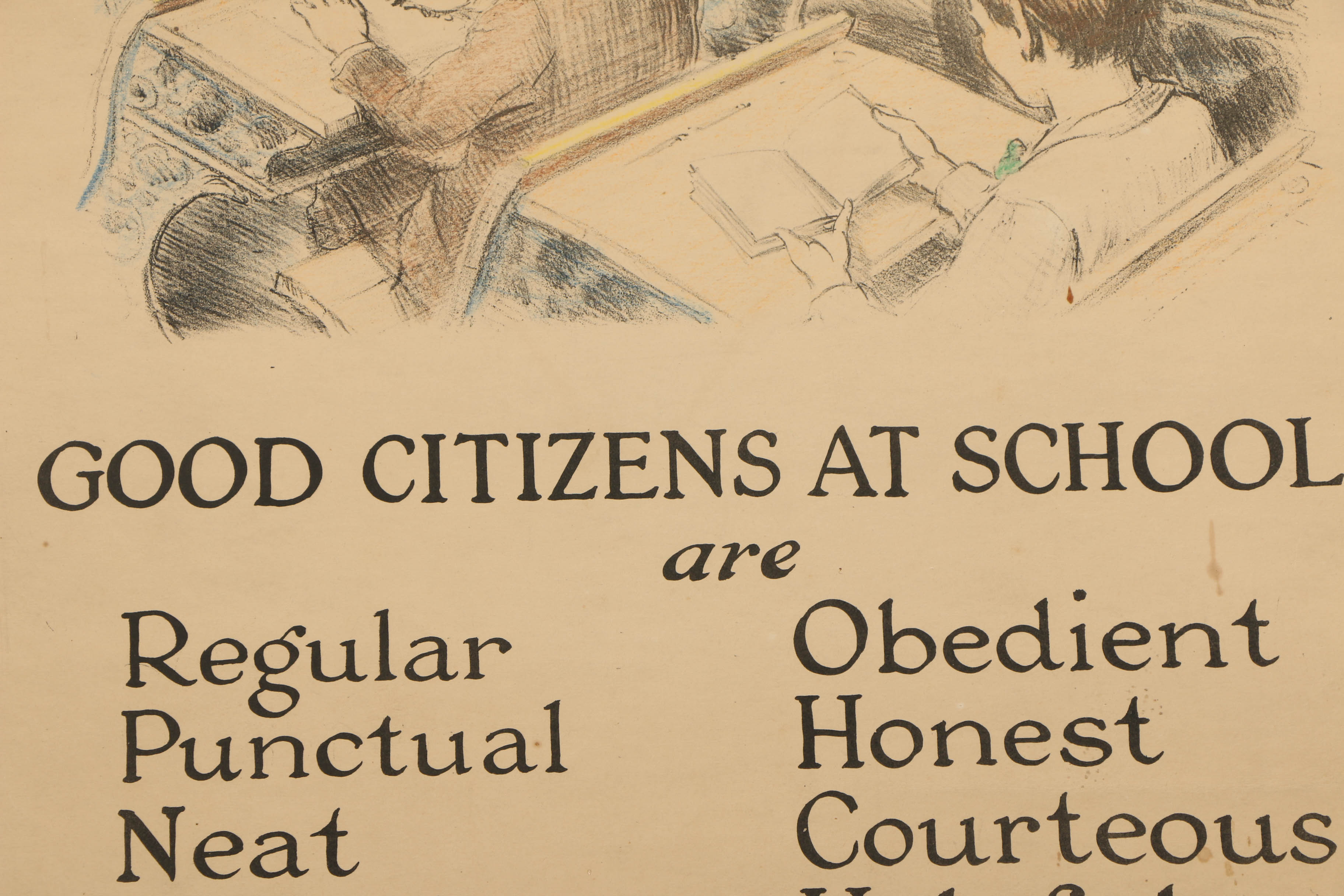 Vintage Hand-Colored Lithographs Featuring School Posters
