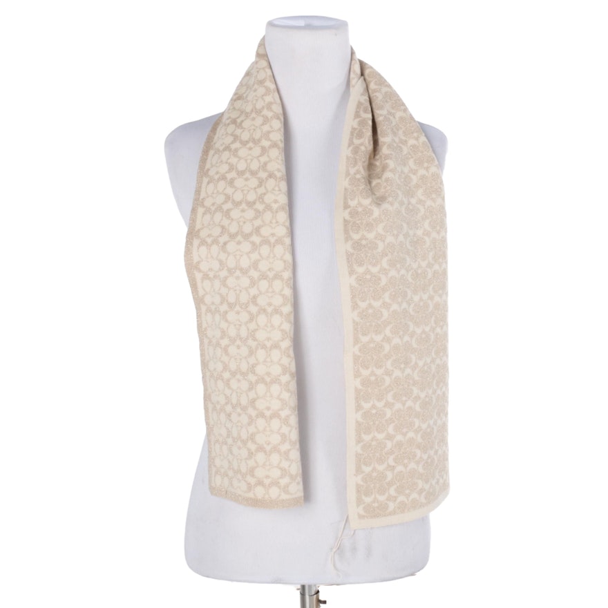 Coach Tonal C Logo Wool Knit Scarf