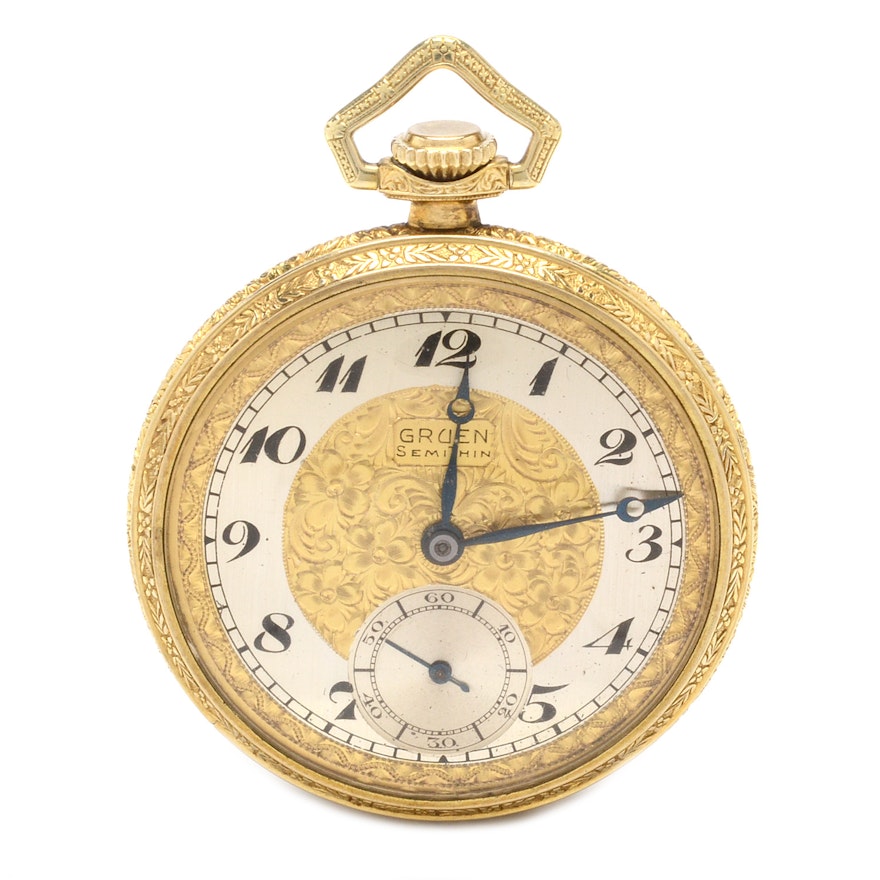 Gruen Gold Filled SemiThin Open Face Pocket Watch