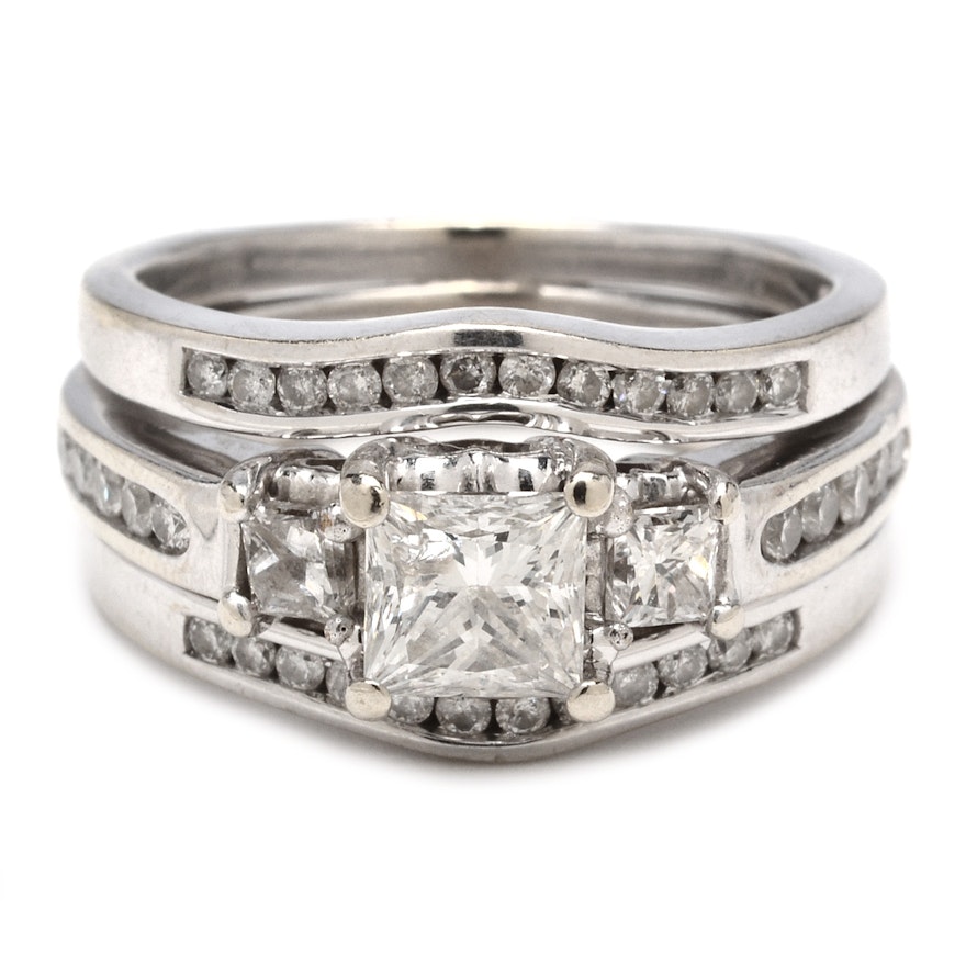 14K White Gold 1.64 CTW Princess Cut Diamond Wedding Ring Set