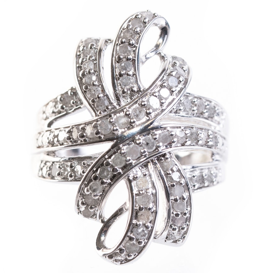 Sterling Silver and Diamond Ribbon Ring