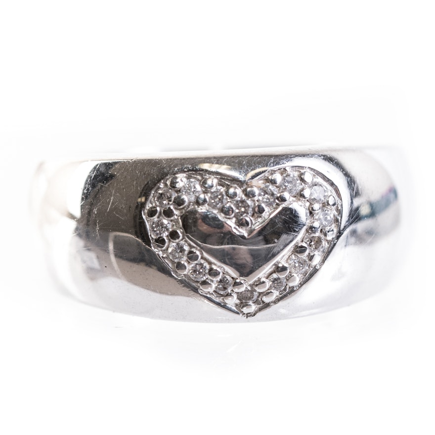 Sterling Silver and Diamond Heart Ring