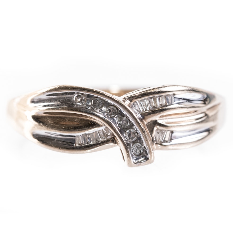 10K Yellow Gold and Diamond Overlapping Ring