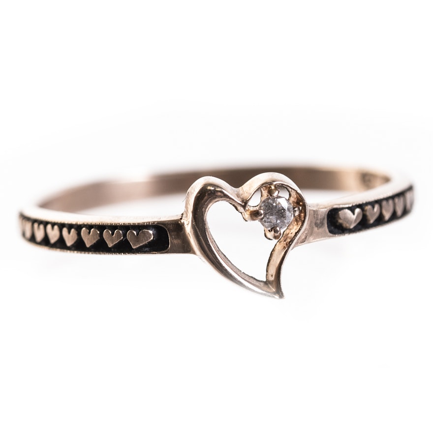 10K Yellow Gold and Diamond Open Heart Ring