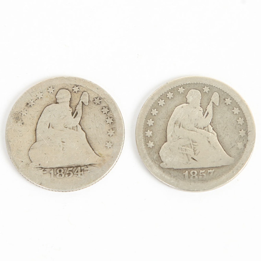 1854 and 1857 Seated Liberty Quarter Dollars