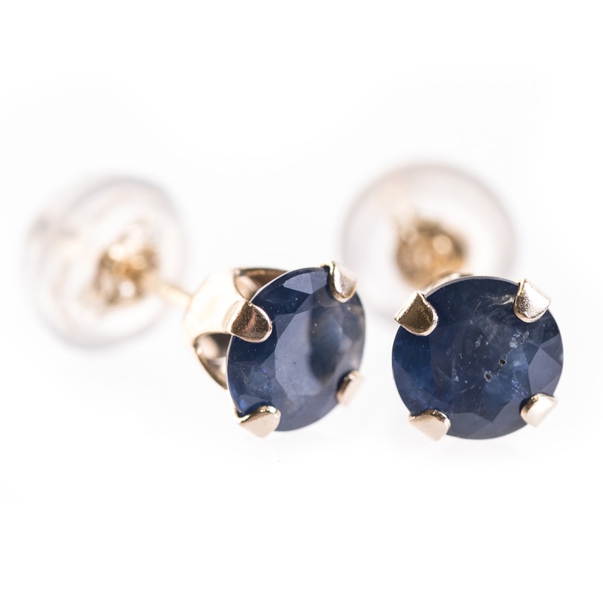 14K Yellow Gold and Sapphire Stud Earrings