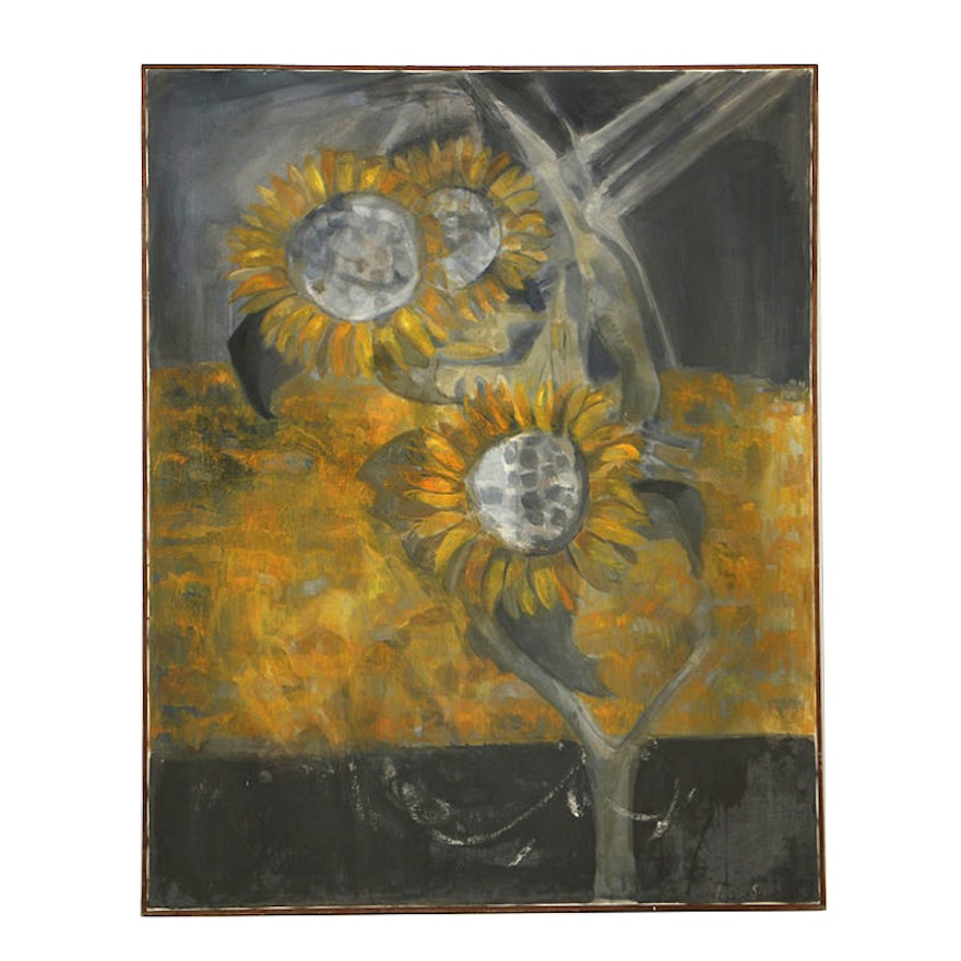 Louise Scott Oil Painting on Canvas "Sagaponack Sunflowers"