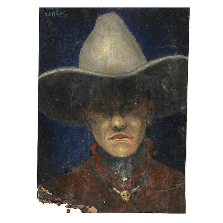 Carlo Di Paolo Oil Painting on Cardboard "Cowboy"