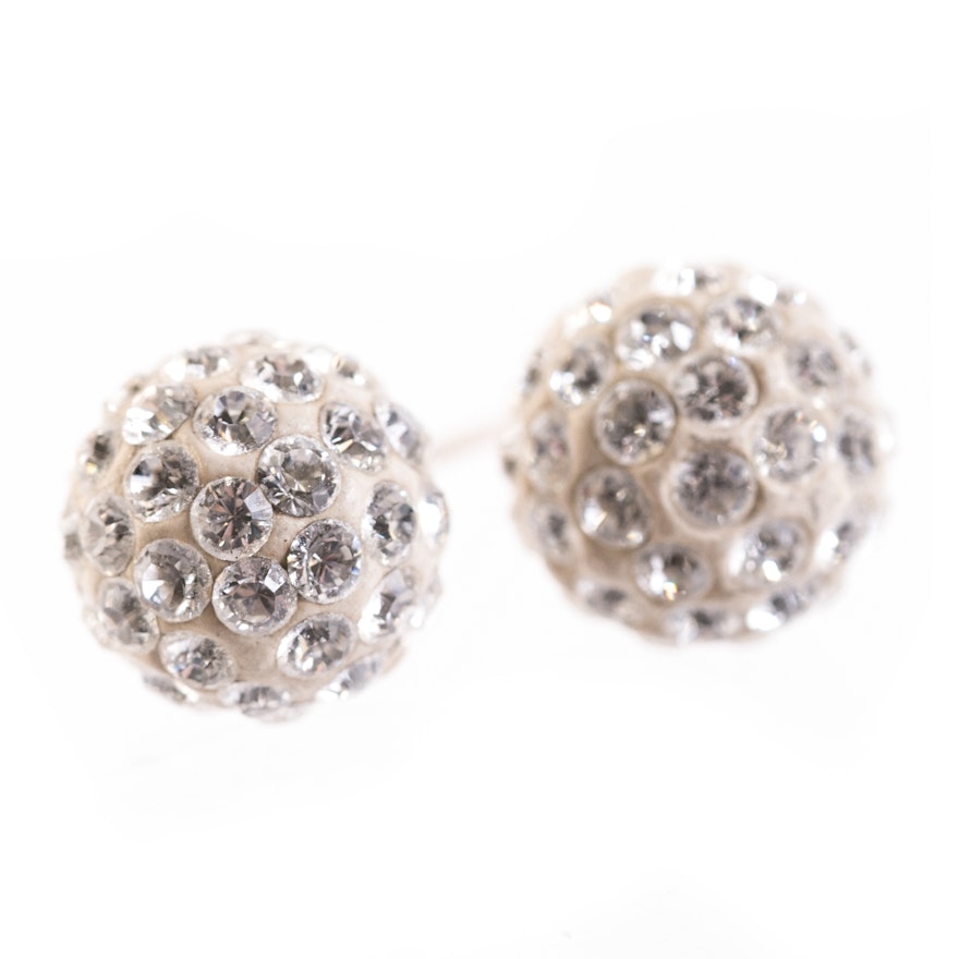 14K Yellow Gold and Crystal Ball Stud Earrings