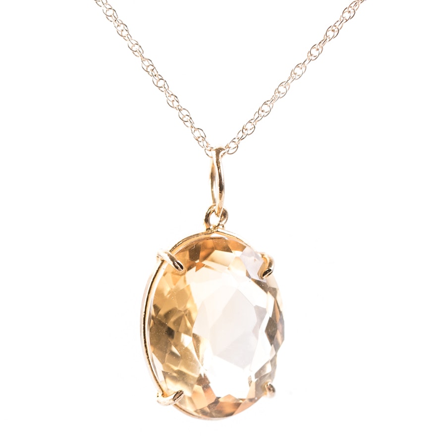 14K Yellow Gold Chain with 6.15 CT Citrine Pendant Necklace