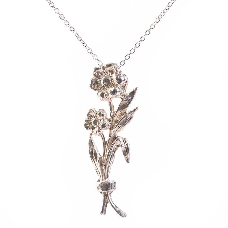 Sterling Silver Flower Pendant Necklace