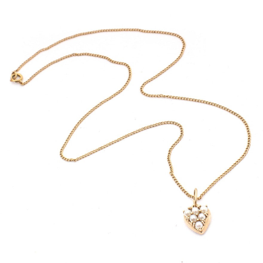 10K Yellow Gold Necklace with 14K and Cultured Pearl Pendant