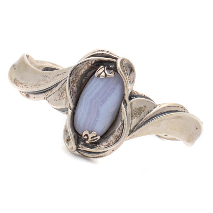 Carolyn Pollack Sterling Silver and Blue Lace Agate Art Nouveau Bracelet