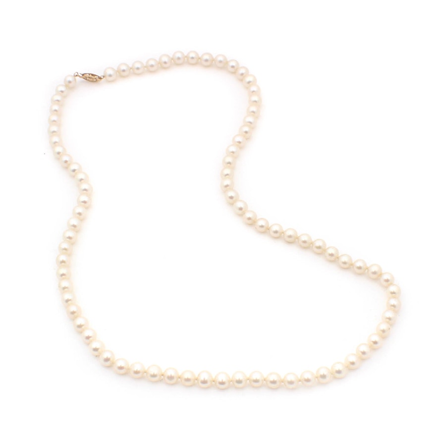 14K Yellow Gold and Cultured Pearl Necklace