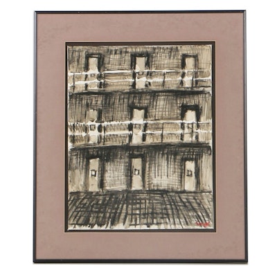 Tongo Watercolor Painting and Pastel Drawing on Paper Abstract Prison Scene Tongo Watercolor Painting and Pastel Drawing on Paper Abstract Prison Scene