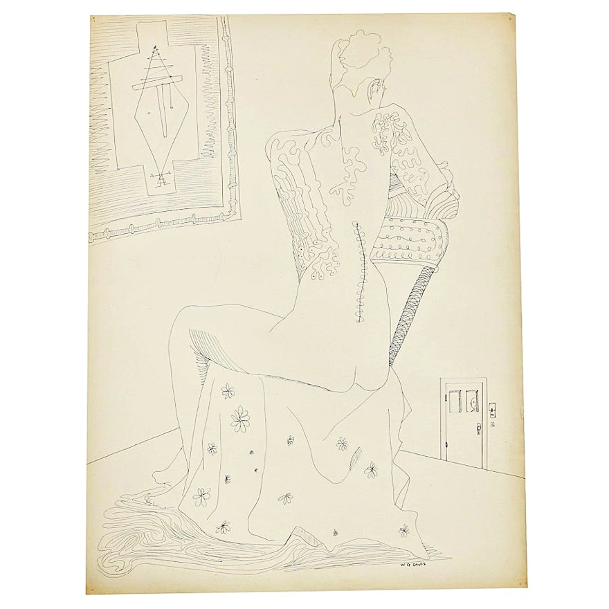 W. Glen Davis Ink Drawing on Paper