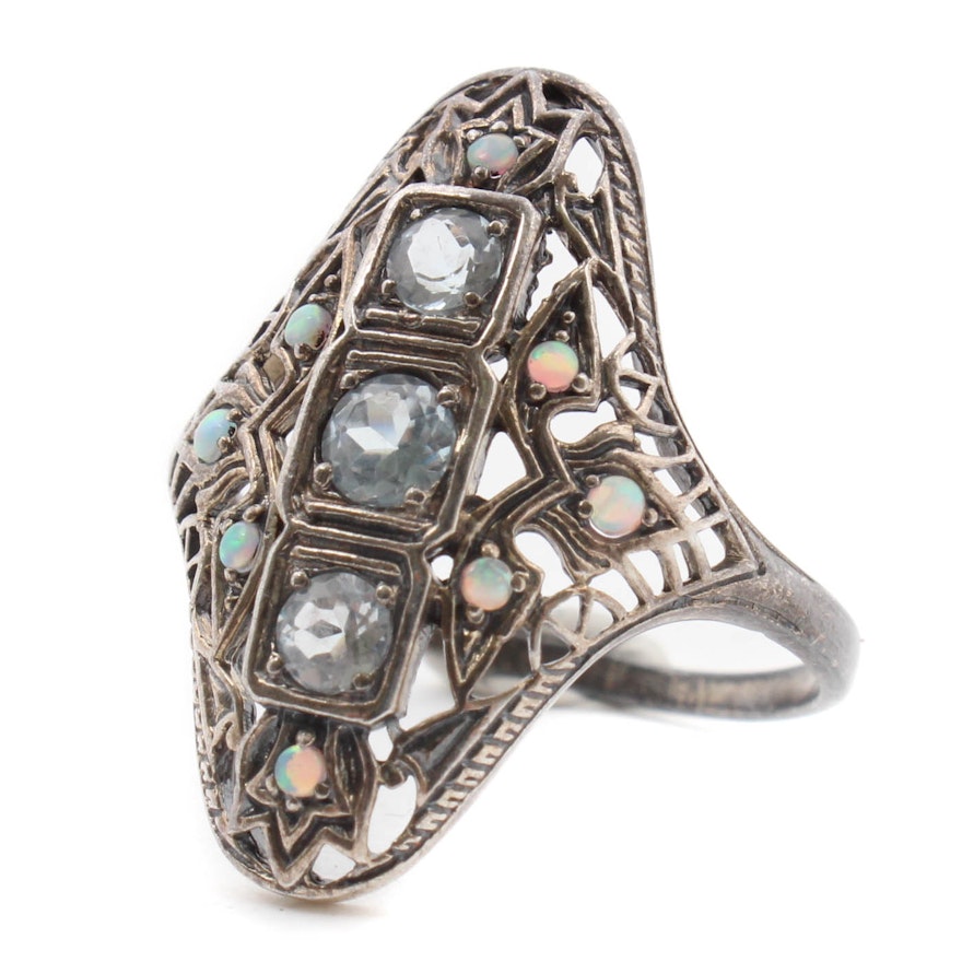 Sterling Silver Opal and Blue Topaz Ring