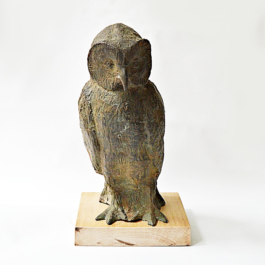 Arts and Crafts Eschbach Signed Cast Bronze Owl
