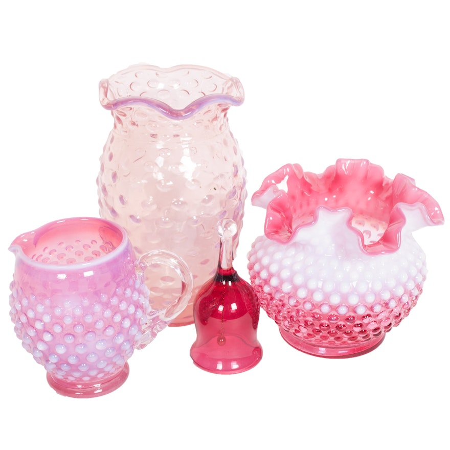Cranberry and Pink Hobnail Glass Tableware including Fenton