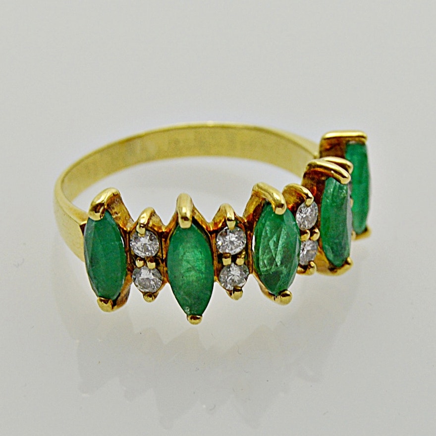 18K Yellow Gold, Emerald and Diamond Ring