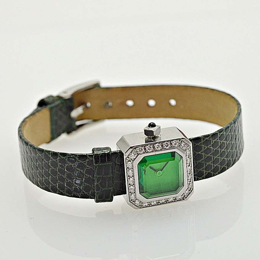 Corum Wristwatch with Green Quartz Crystal and Diamond Bezel