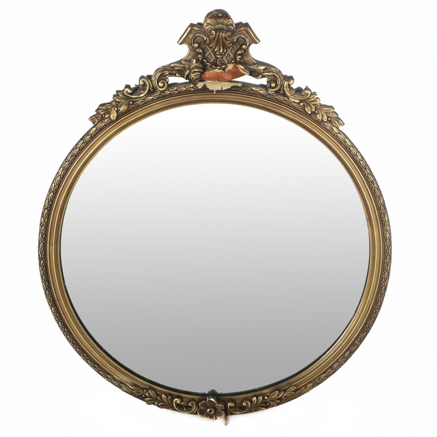 Round Wall Mirror with Venetian Style Wood Frame