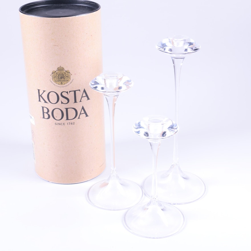 Set of Kjell Engman for Kosta Boda "Fanfare" Candlesticks