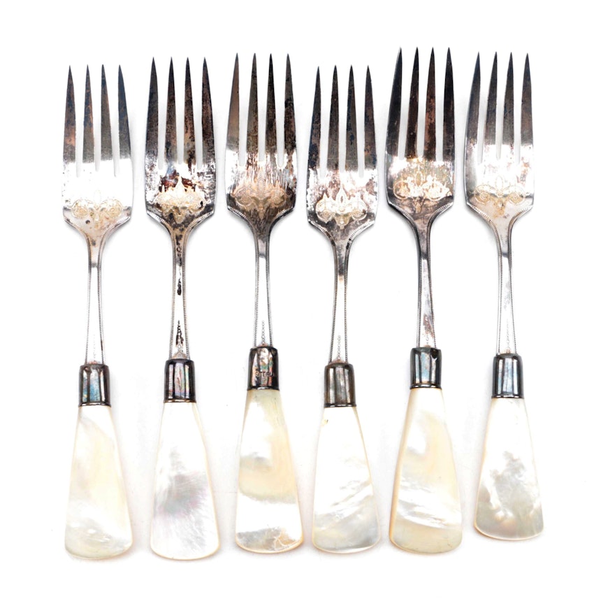 Mother of Pearl Handled Forks with Sterling Silver Bolsters