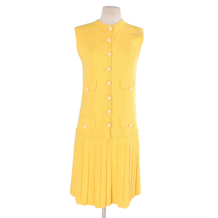 Vintage St. John Knits Sleeveless Yellow Knit Dress