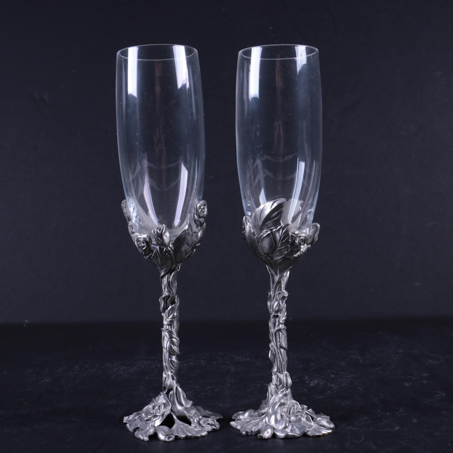 Chased Pewter Wrapped Champagne Flutes