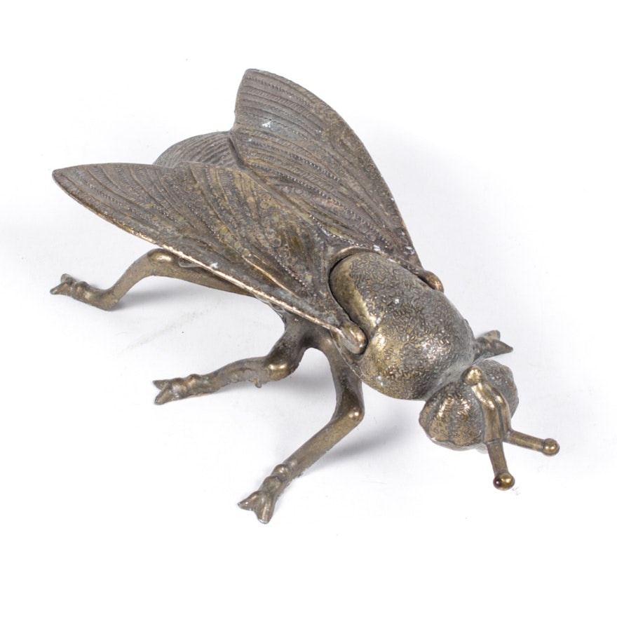 Norleans Vintage Cast Brass Fly Figure Lidded Ash Receiver