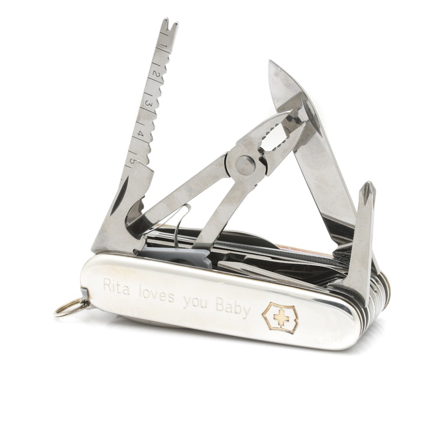 Tiffany & Co. Sterling Silver Multi Tool Swiss Army Knife With 18K Gold Accent