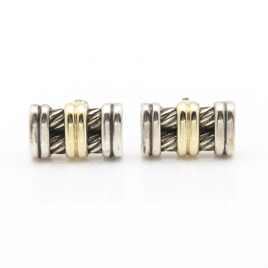 David Yurman Sterling Silver Cufflinks With 14K Yellow Gold Accents