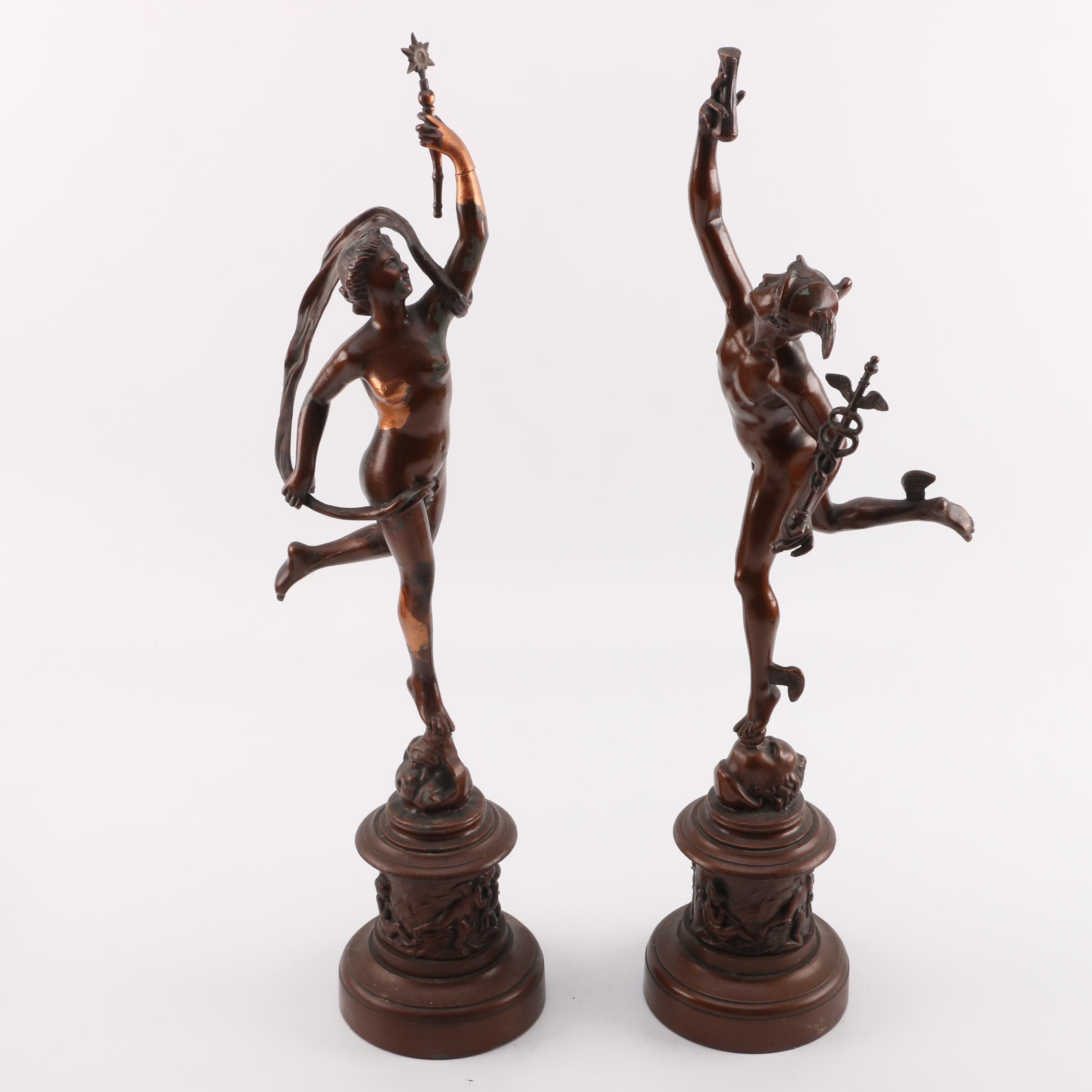 Mercury and Fortuna Bronze Sculptures after Jean de Bologna