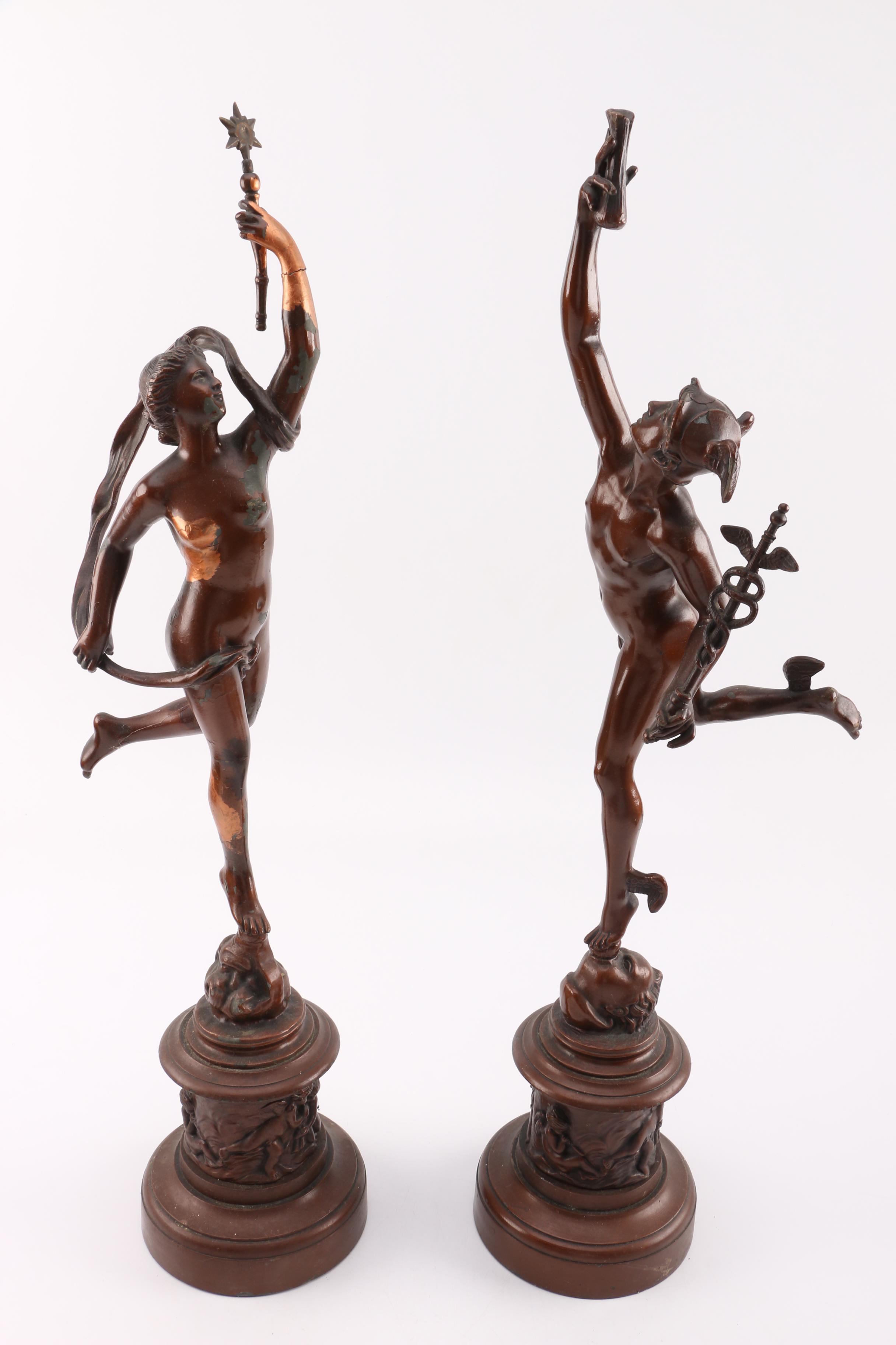 Mercury and Fortuna Bronze Sculptures after Jean de Bologna
