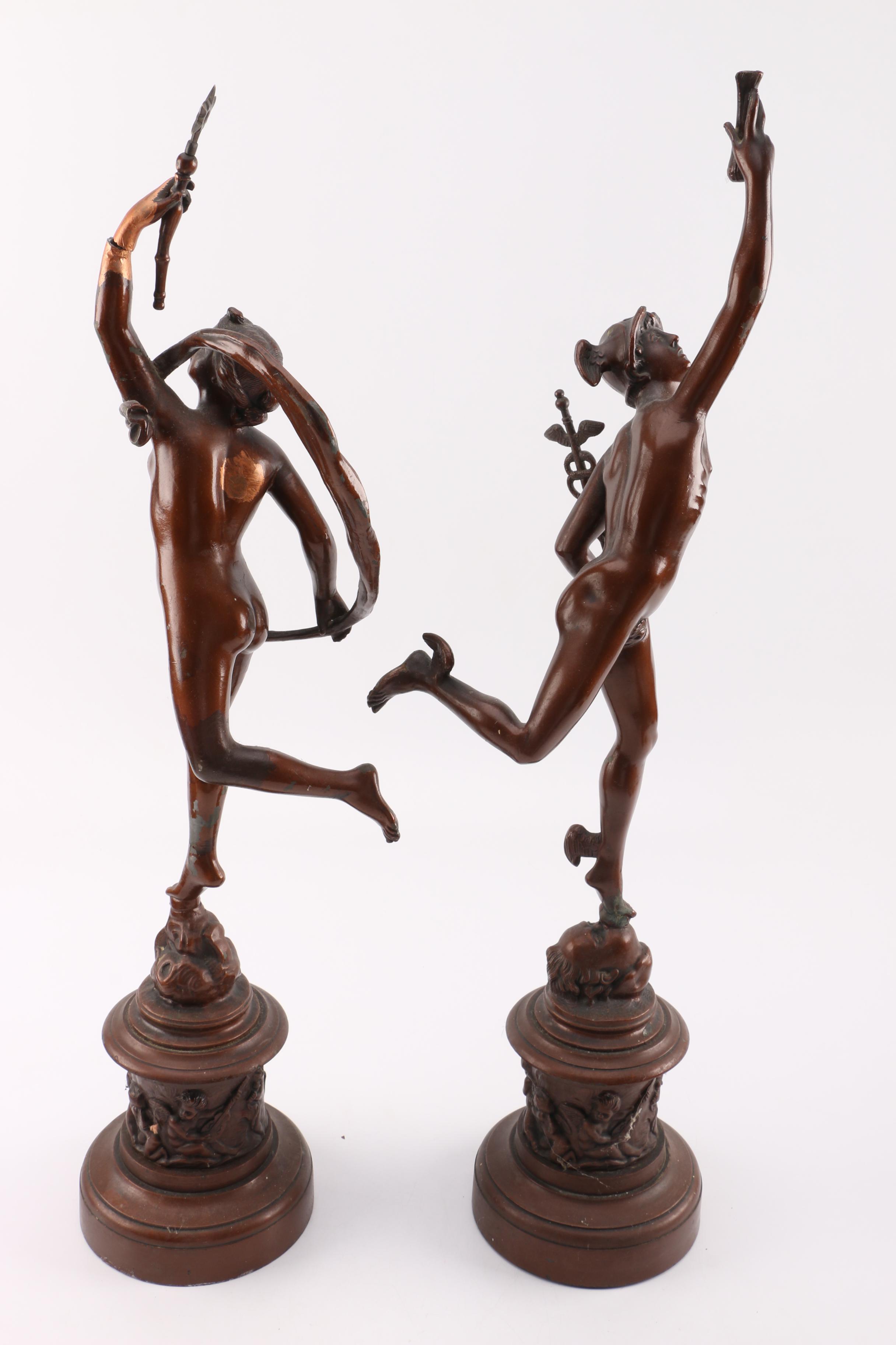 Mercury and Fortuna Bronze Sculptures after Jean de Bologna