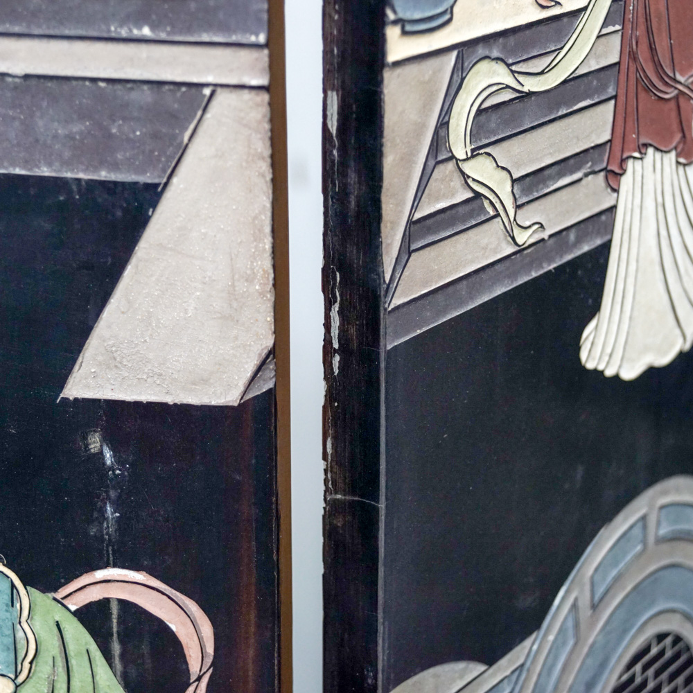 Chinese Carved Lacquered Folding Screen