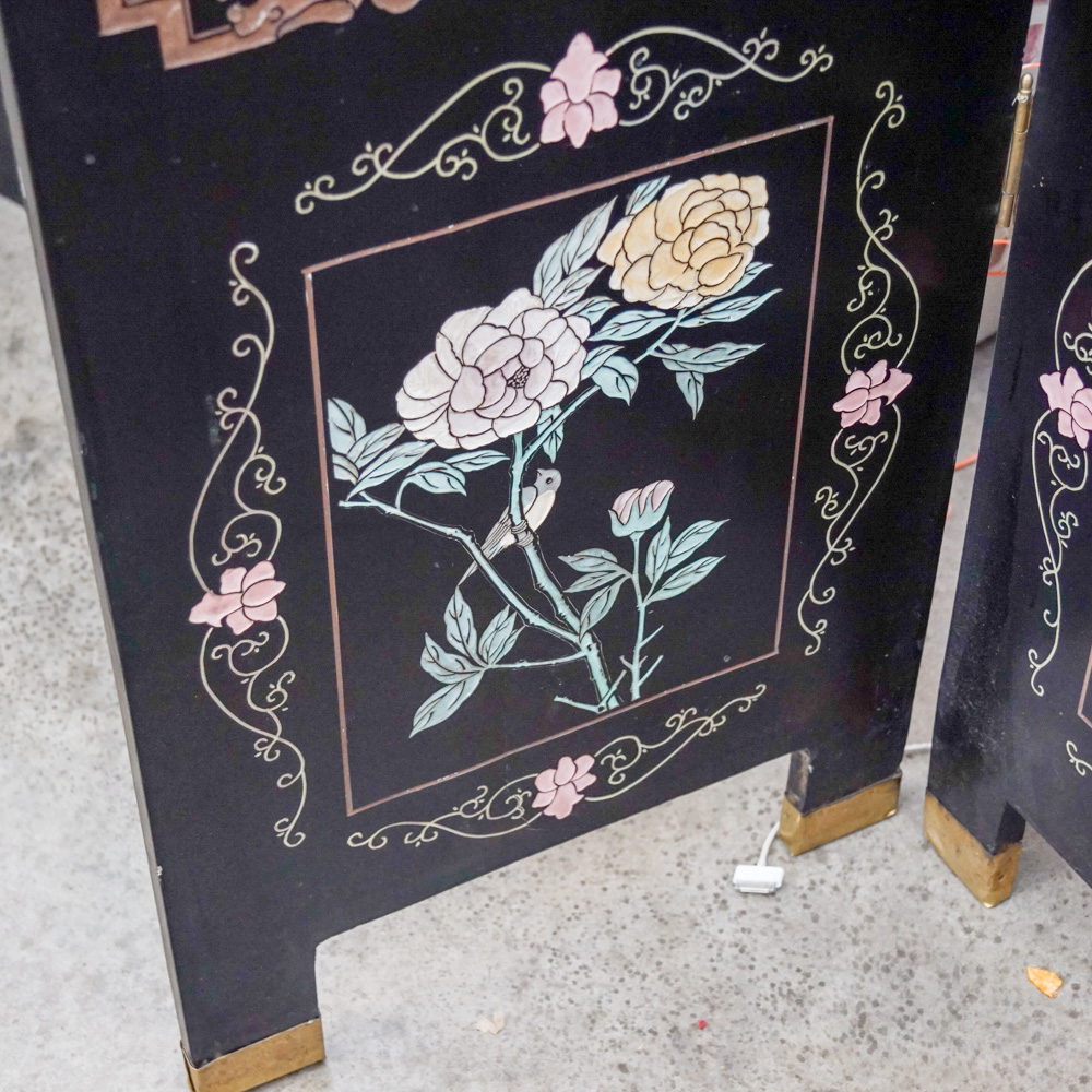 Chinese Carved Lacquered Folding Screen