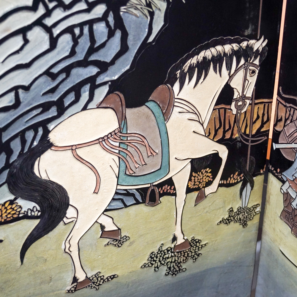 Chinese Carved Lacquered Folding Screen