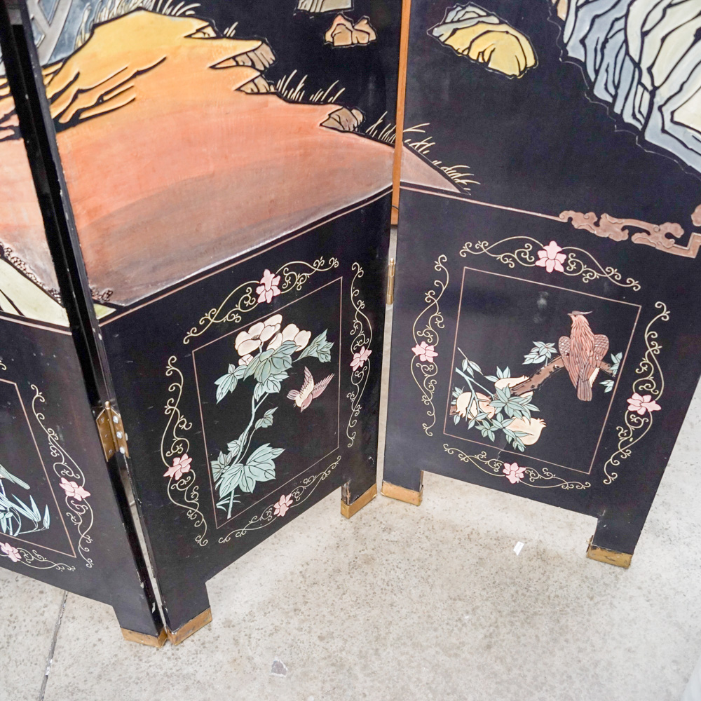 Chinese Carved Lacquered Folding Screen