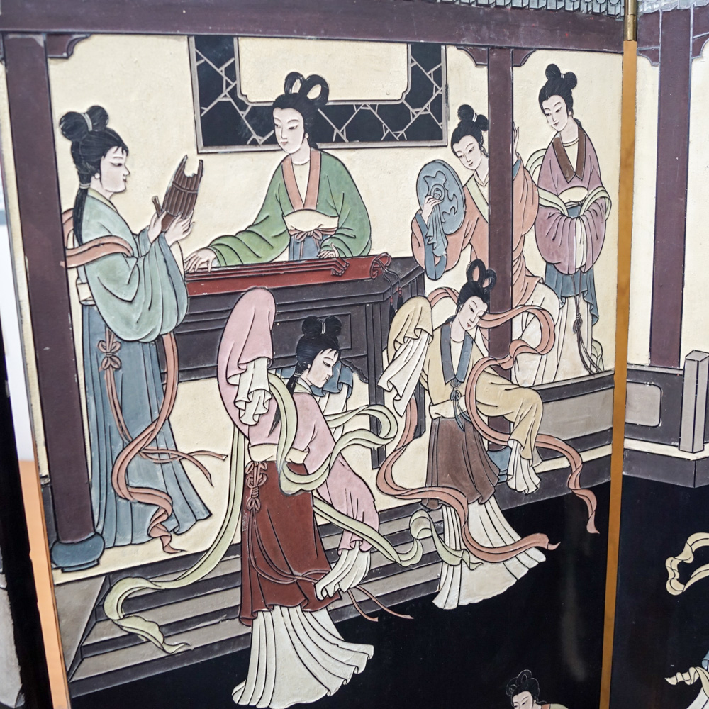 Chinese Carved Lacquered Folding Screen