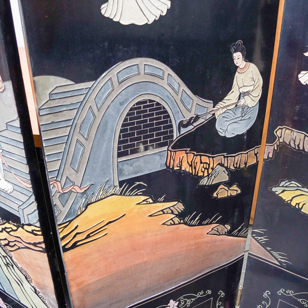 Chinese Carved Lacquered Folding Screen