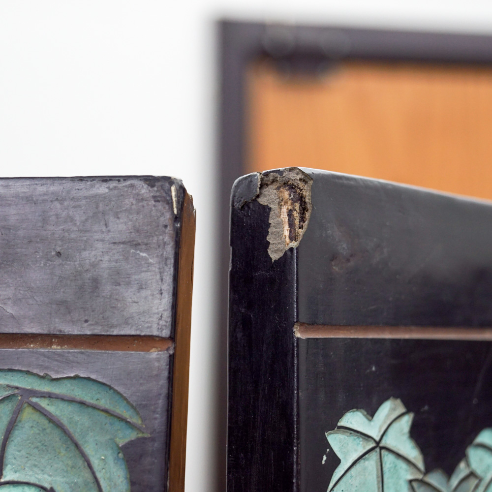 Chinese Carved Lacquered Folding Screen