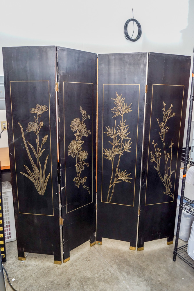 Chinese Carved Lacquered Folding Screen