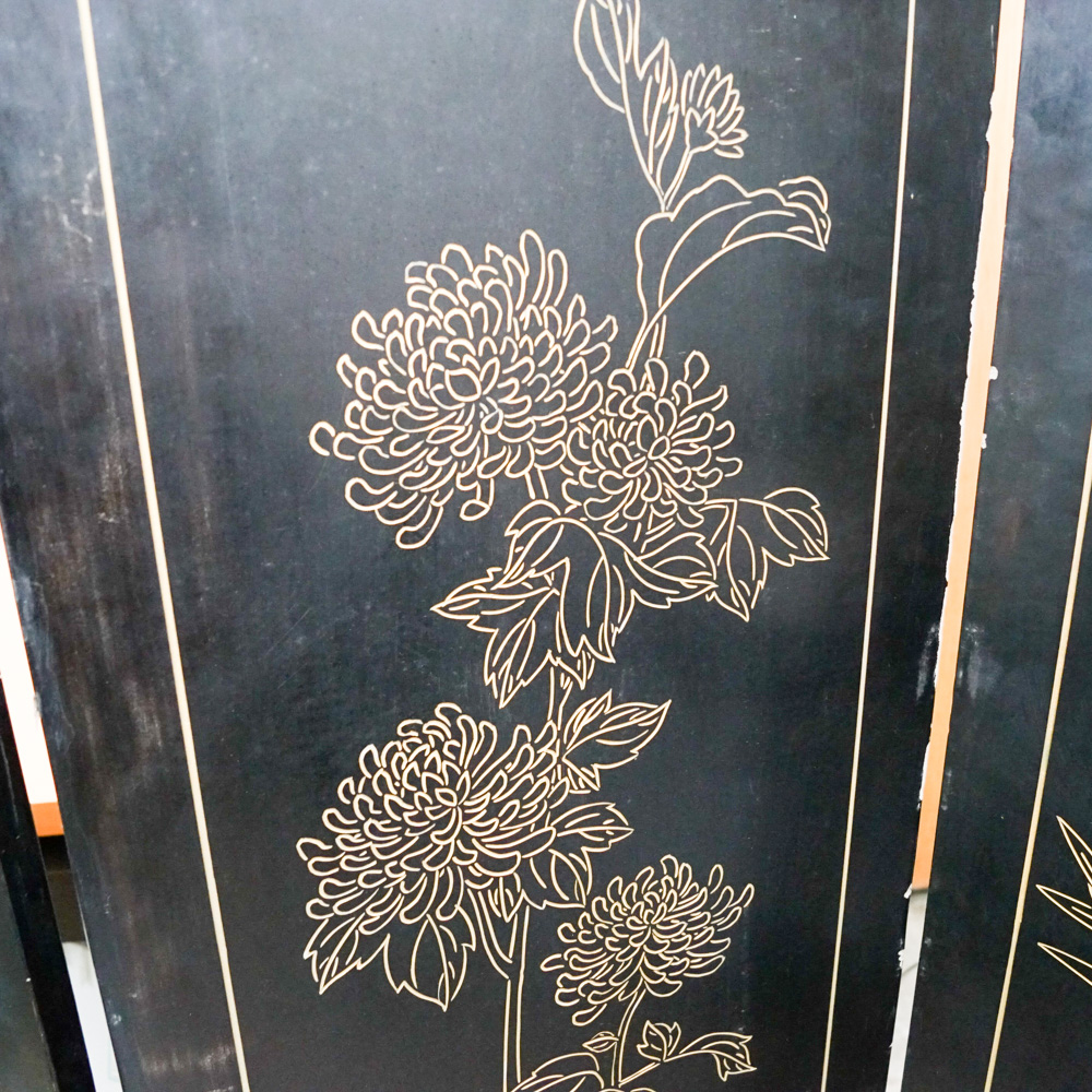 Chinese Carved Lacquered Folding Screen