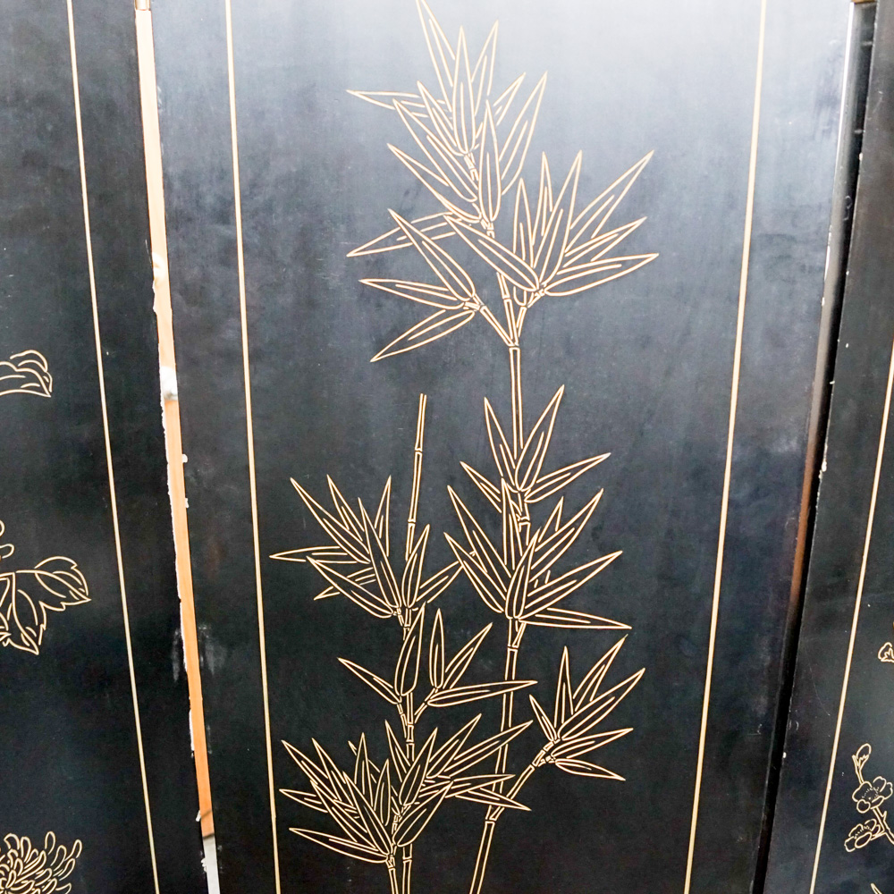 Chinese Carved Lacquered Folding Screen