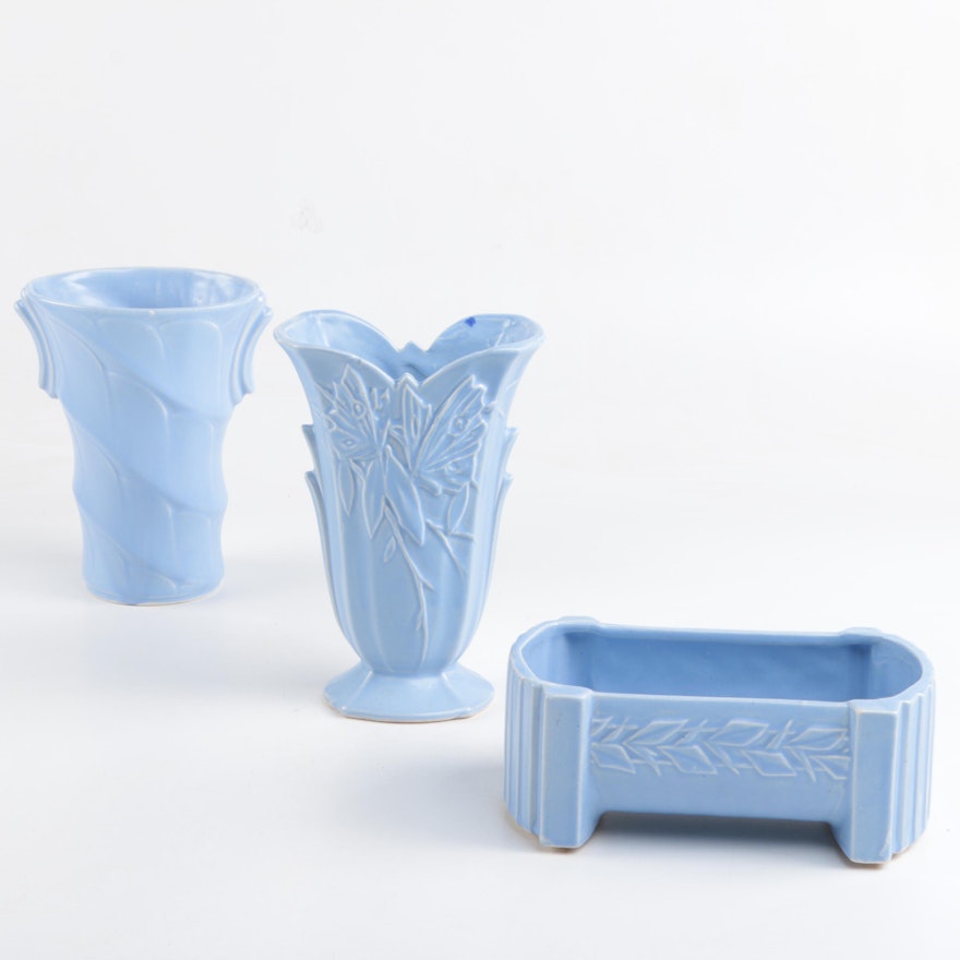 McCoy Pottery Planters in Sky Blue